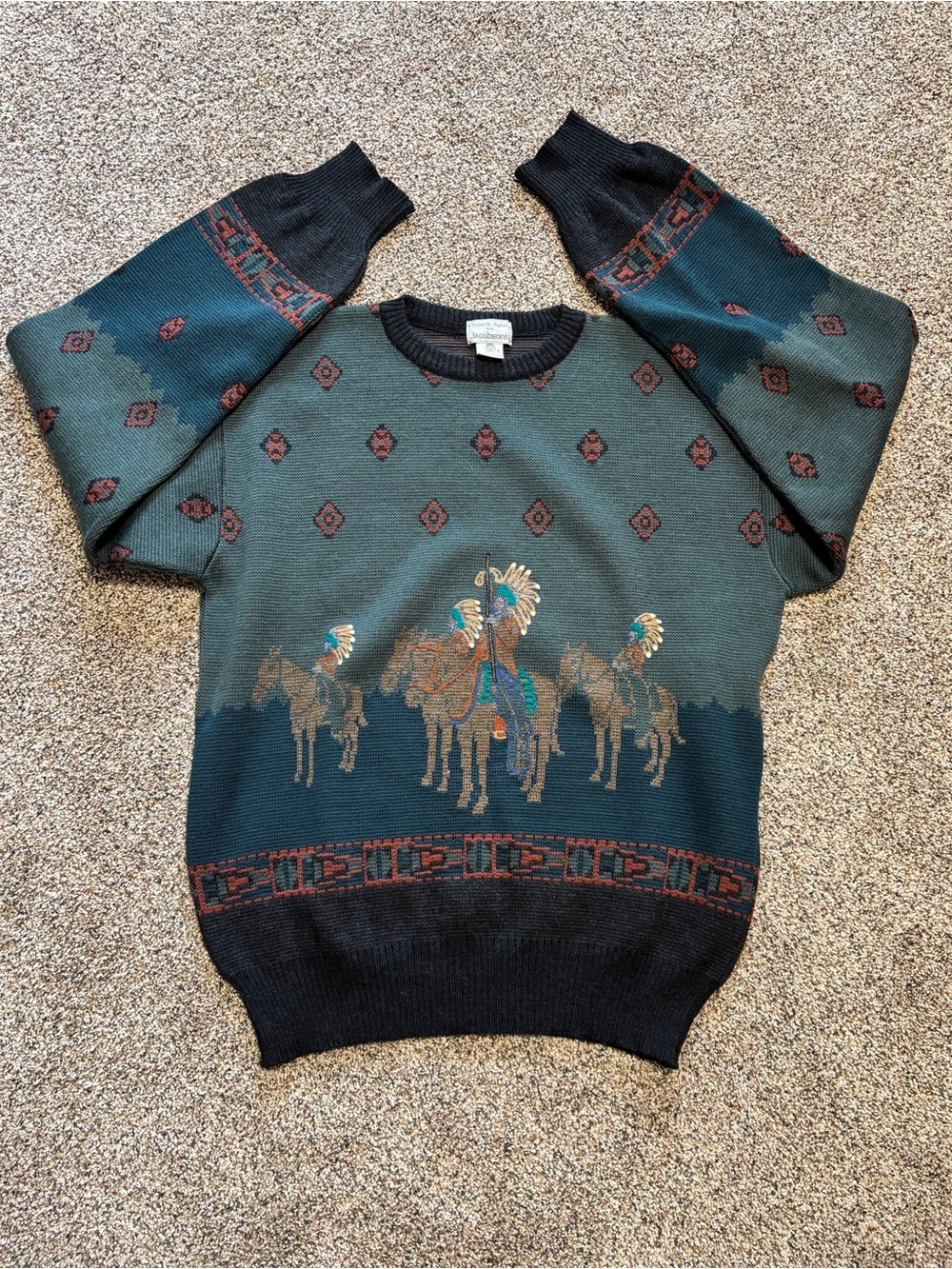 VTG Tricots St. Raphael for Jacobson's Pure New Wool Men’s Lg Native American